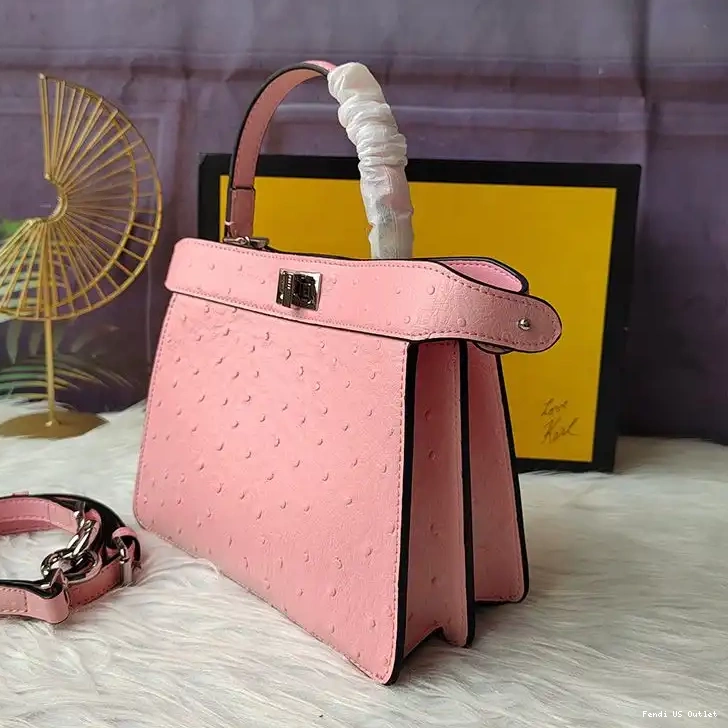 Cheap HOT Ostrich Petite Bag Leather Peekaboo Fendi ISeeU Pink In 0404